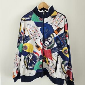 Polo Ralph Lauren Nautical Regatta Print Zip Jacket L RL67 Yacht Sailing AOP